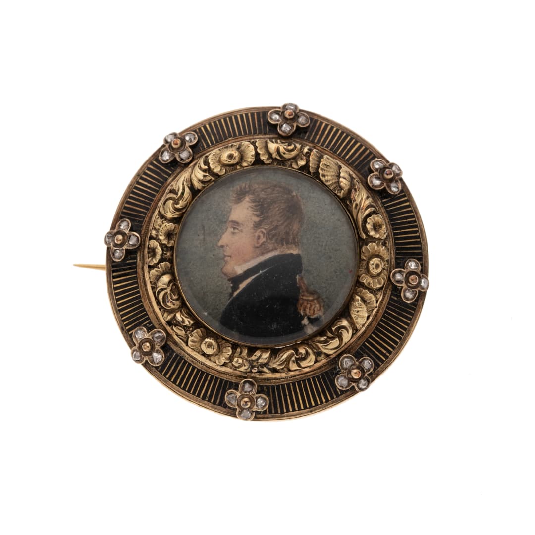 Portait (Malerei) Napoléon nach links blickend 
32 Diamantrosen von ca. 0,32 ct
Biedermeier